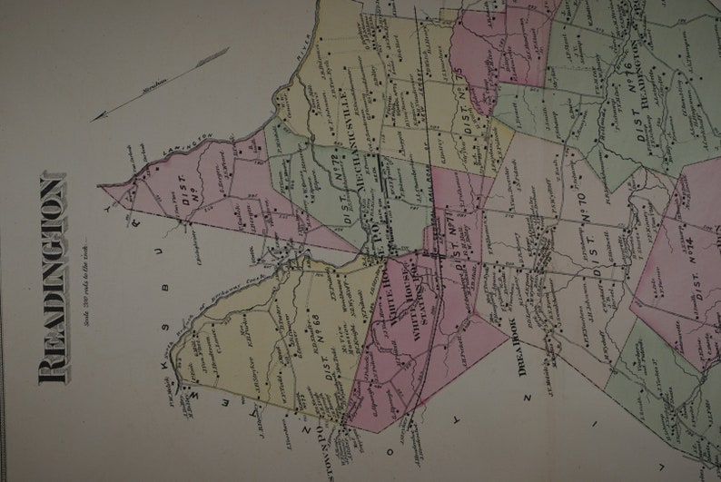 Original 1873 Map of Readington, NJ Etsy