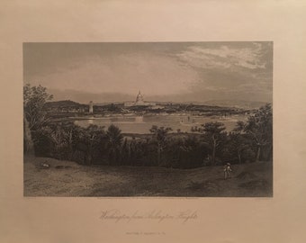 Washington from Arlington Heights, vintage, 1873, 9 x 11.25 inches, by William Cullen Bryant, Editor, Washington D.C., United States