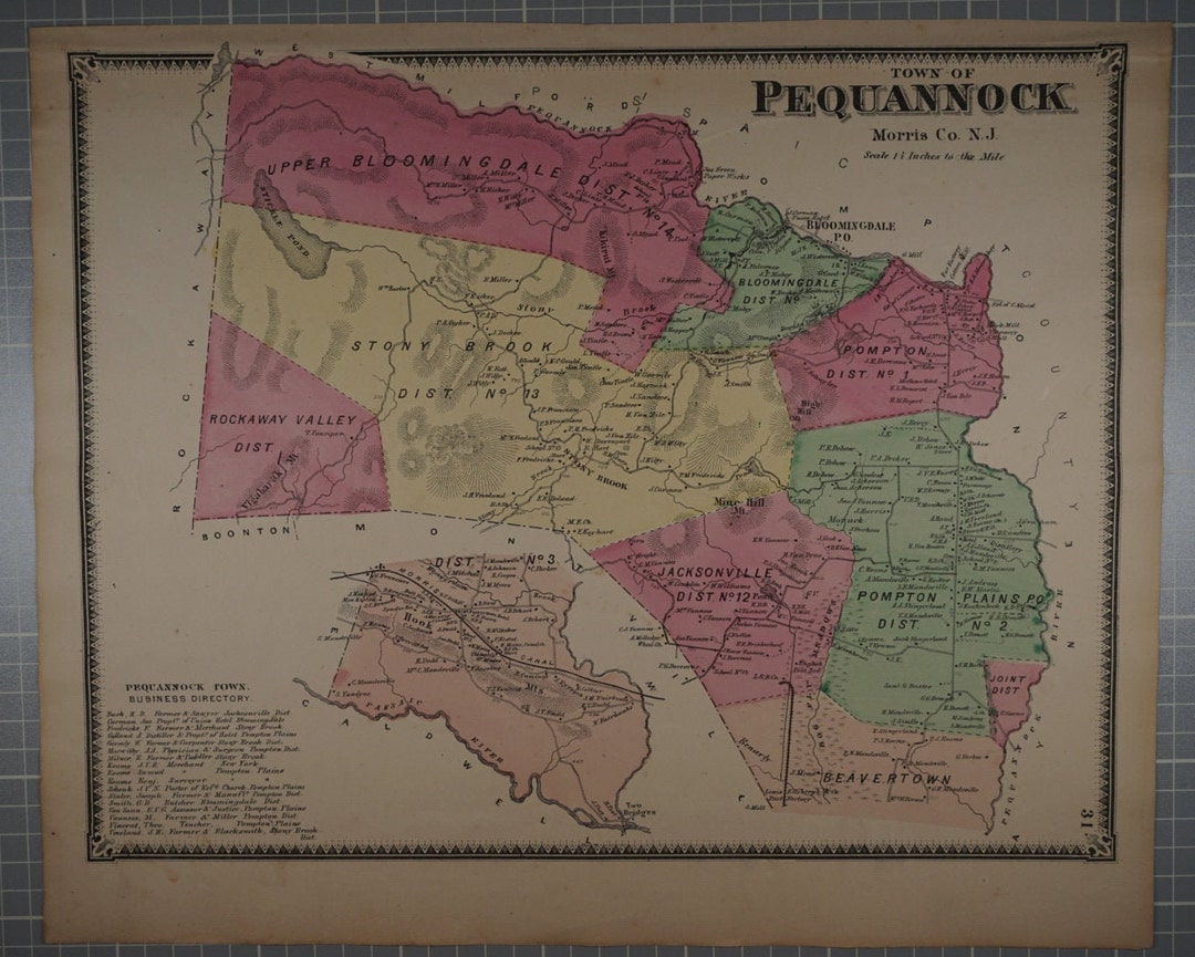 Original 1868 Map of Pequannock NJ in Morris County. It is by Etsy
