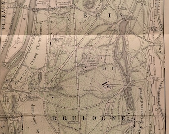 Bois De Boulogne, map print, vintage, 9.5 x 6.25 inches, 1913, Paris France