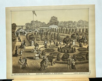 Original 1878 print of “Exotic Gardens and Nurseries” in Long Branch, New Jersey