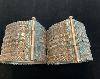 Beautiful pair of African Sterling Silver and Turquoise Cuff Bracelets