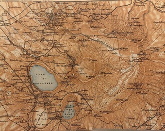 Italian Albano area, map print, vintage, 8 x 6.25 inches, 1928, Italy