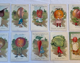 This is a wonderful set of 10 of Raphael Tuck Postcards from the series “The Garden Patch” from 1907