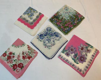 Vintage set of 5  handkerchiefs - very good to excellent condiiton