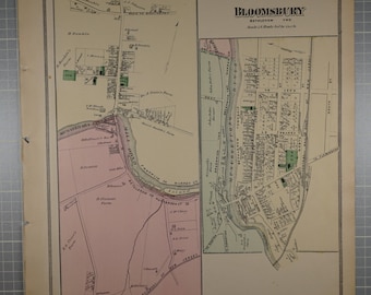Original Vintage 1873 map of Asbury and Bloomsbury New Jersey in Hunterdon Co.