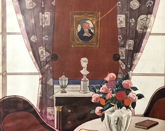 House & Garden Original Cover (Interior Scene) by Pierre Brimaud, Jan 1924, The Conde Nast Pub. 9.5x12.5 inches, Good Condition