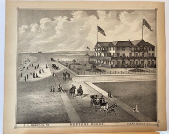 Original 1878 print of Ocean Beach, New Jersey