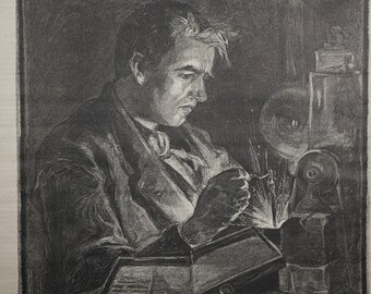 Edison In His Workshop - Drawn by H. Muhrman and Featured in Harper’s Weekly Newspaper.  Dated August 2, 1879.