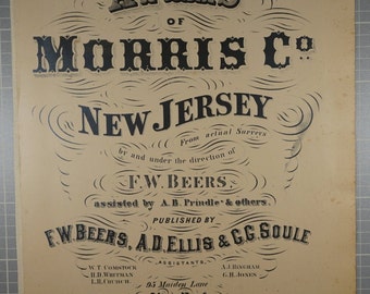 Original 1868 map of Chester, New Jersey by F.W. Beers and published by Beers, Ellis and Soule, 95 Maiden Lane, NY