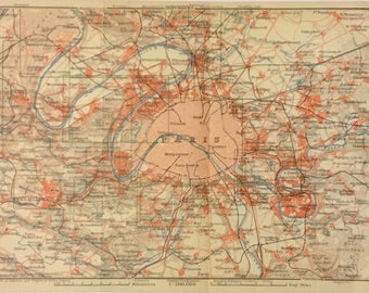 1913 Vintage Map of Paris, France, Excellent Condition!