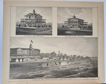Original 1878 print of Cape May, New Jersey