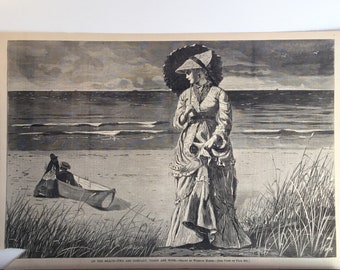 On The Beach-Two are Company, Three are None By Winslow Homer, Harpers Weekly Original Print, August 17, 1872, 11x16in.