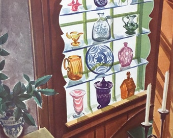 House & Garden Original Cover (Interior Glass Shelf Near Window) Nov 1929, Conde Nast Pub. 9.5x12.5 in., Good Condition (Ripped Edges)