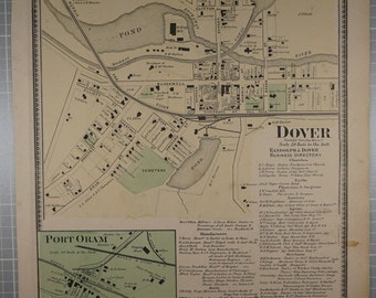 This is an original 1868 map of Dover, NJ, Morris County by F. W. Beers, published by Beers, Ellis and Soule, 95 Maiden Lane, NY