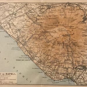 1928 carte vintage de Naples, Italie, Côte Est comprend le Vésuve, Excellent État!
