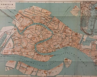 1928 Vintage Map of Venezia, Italy, 10x14 inches, Excellent Condition!
