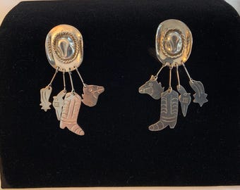 Fabulous Cowgirl Sterling Silver Vintage Earrings