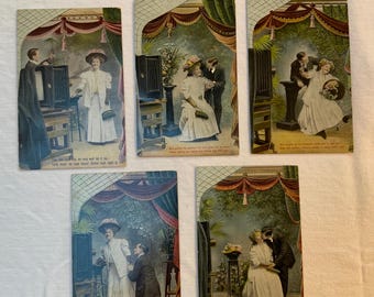 Romantic Set of 5 Postcards from the Early 1900’s - Fun!