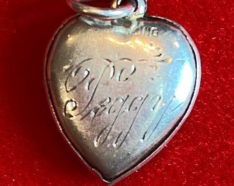 Antique Sterling Silver heart charm engraved with the name “Peggy”