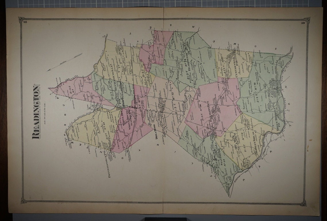 Original 1873 Map of Readington, NJ Etsy