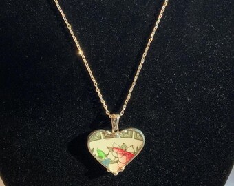 Lovely Bone China and Sterling Silver Heart Necklace