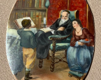 Antique Bar Mitzvah hand-painted scene