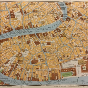 Canal Grande, Venecia Italia, mapa vintage, 10.25 x 6 pulgadas, Italia
