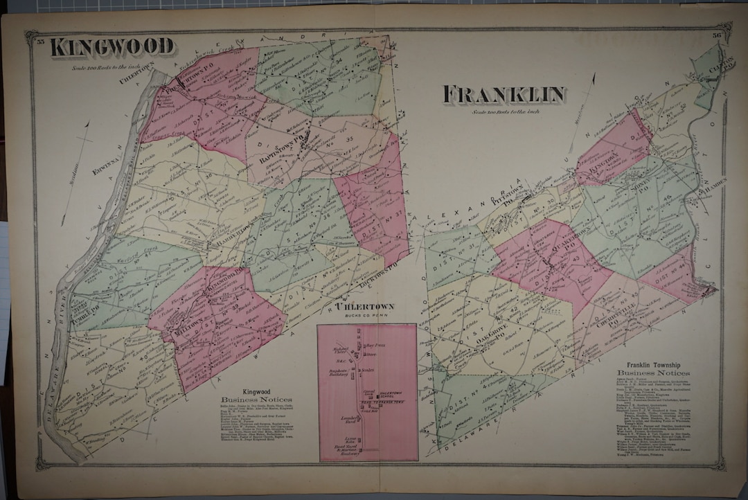 Original 1873 Map of Kingwood and Franklin Township, New Jersey