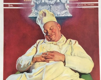 Original The Saturday Evening Post Cover (Dreaming Chef) June 11, 1938 by John Newton Howitt, 10.75 x 13 inches, Good Condition!