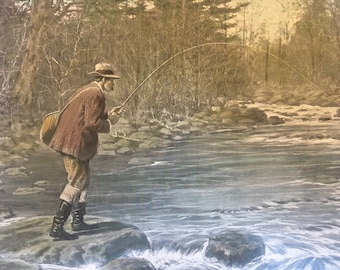 Trout Fishing, by A.B. Frost, 11 x15 in. Excellent condition.