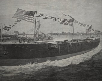 The Launch of The United States Cruiser “Philadelphia.”  - Drawn by F. Cresson Schell.  Harper’s Weekly Newspaper. Dated September 14, 1889.