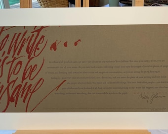 Molly Gloss Author Broadsheet “To Write is to be Insane” 2000