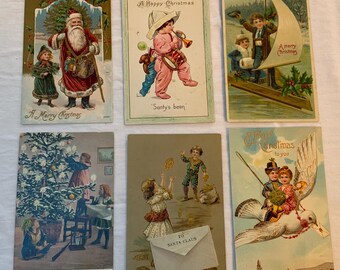 Antique Christmas Postcards - Set of 6.  Cards are in very good condition.