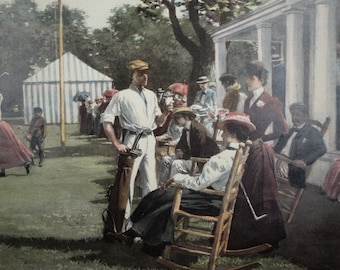 The First Tee From ‘Outdoor Pictures’.  Reproduction of an 1899 Print Drawn by Thure de Thulstrup.