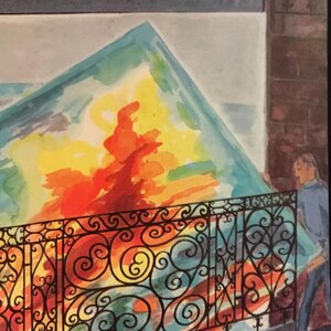 May include: A colourful abstract painting behind a black wrought iron fence with the word "GALLERY" above it.