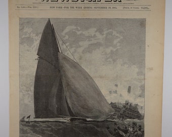 The International Yacht Races - The “Puritan” rounding the stake-boat in the race of September 11th.  The Salute of the assembled fleet.