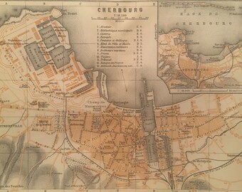 Cherbourg , vintage, 6.25 x 8.25 inches, 1913, port city, Normandy Region, Northern France