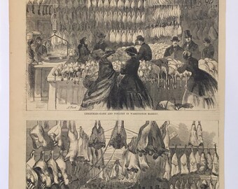 Christmas Game and Poultry in Washington Street! New York December 30, 1865, Harpers Weekly, 11x16in., Excellent Condition!