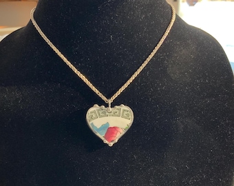 Lovely Bone China and Sterling Silver Heart Necklace