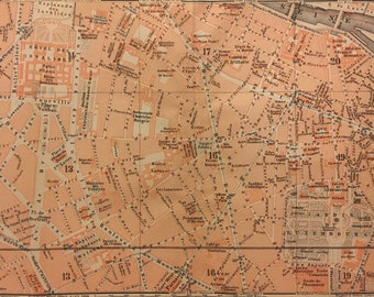 IV. Invalides. Luxembourg, map print, vintage, 8.5 x 6.25 inches, 1913, Paris France