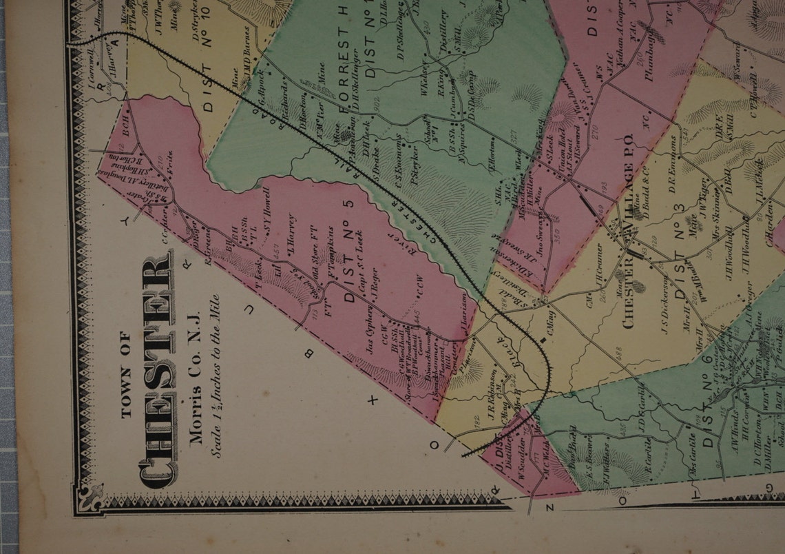 Original 1868 Map of Chester New Jersey by F.W. Beers and Etsy
