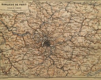 Banlieue De Paris, Map Print 6.25x8.5 inches, 1913, Paris, France