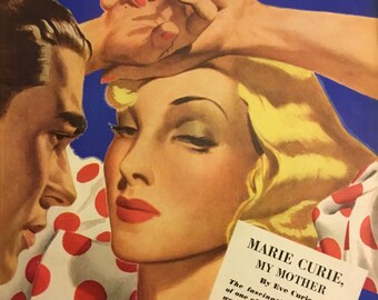 Ladies Home Journal Original Cover "Marie Curie" Illustration by Al Parker, July 1938  Excellent Condition! 10.75x13.75 inches