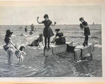 Otto H. Bacher “A Group of Sea-Nymphs” July 27, 1889 11 x 16 inches, Excellent Condition! Harpers Weekly