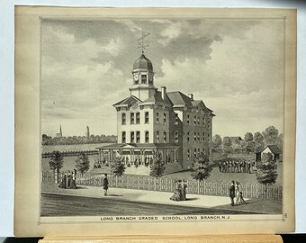 Original 1878 print of Long Branch Graded School, Long Branch, New Jersey