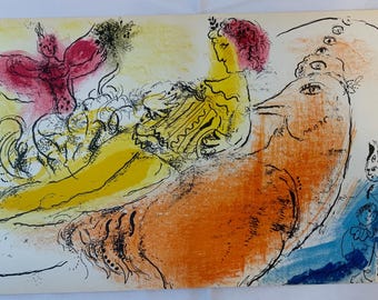 Original Lithograph The Accordianist by Marc Chagall, “Chagall” by Jacques Lassaigne, Published by Maeght, Printed by Mourlot, 1957