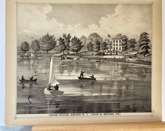 Original 1878 print of The Union House, a hotel in what is now known as Manasquan, New Jersey.