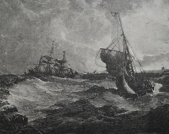 Fishing Trawlers Returning to Port - Great Yarmouth.  Woodblock Print Featured in Harper’s Weekly From Painting By E. Hayes, R.H.A. 1876