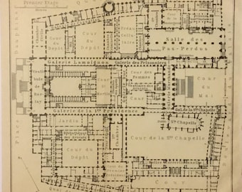 1913 Vintage Map of Palais de Justice, Paris, France, Excellent Condition!